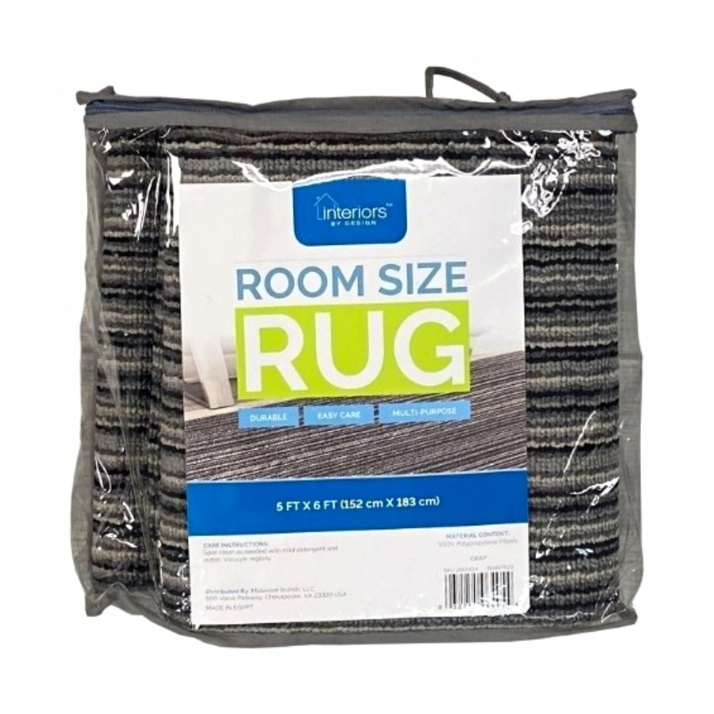 Interiors by Design Gray Striped 5x6 Low Pile Modern Area Rug